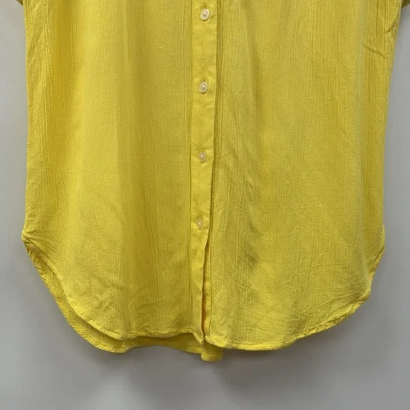 Ann Taylor LOFT Woven Gauze Button Down Dolman Sleeve Linen Shirt Yellow XS - Picture 4 of 8